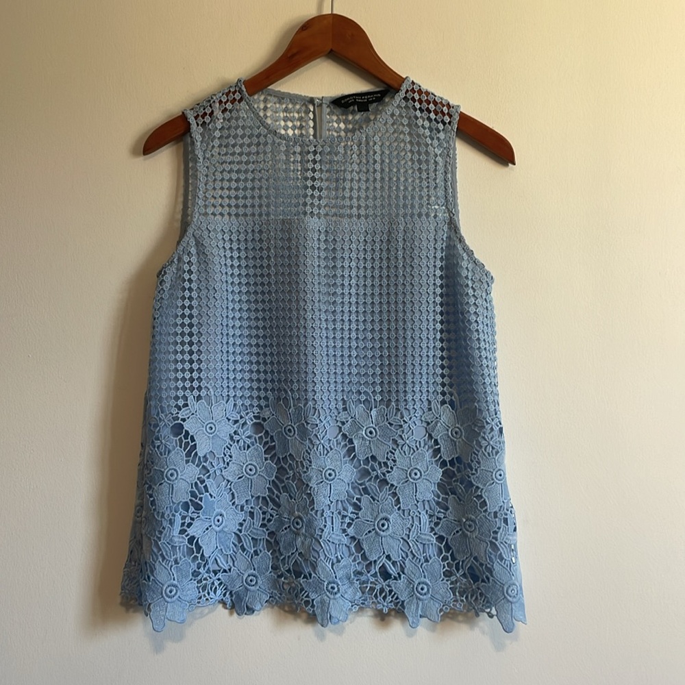 Dorothy Perkins Lace Top 6 Cornflower Blue Crochet Tank Floral Sleeveless Woman